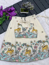 Vibrant Offwhite Animal Work Cura Cotton Lehengha With Top