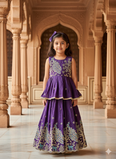 Effortless Embroidery Work Pure Gold crush Lehengha and Top for Kids