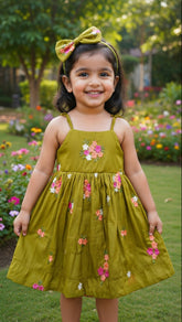 Green Floral Embroidery Mal Chanderi Silk Party Wear Frock by Sycron Fashion