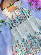 Flamingo Butti Embroidery Work on Khadi Cotton Fabric Kids Frock