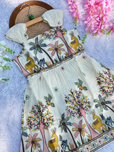 Brownish Hiran Embroidery Work on Khadi Cotton Fabric Kids Frock