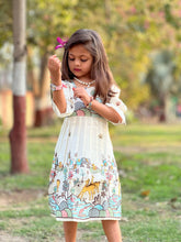 Byzantine Pure Cotton Threads Work Full Flair Attached Puffy Sleeves Kids Frock