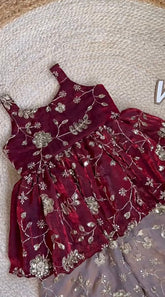 Regal Maroon & Gold: Designer Embroidered Gold Crush Plazzo Set