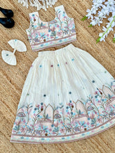 Girls' Off-White Lehenga Choli with Intricate Floral Embroidery