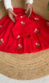 Girls' Red Lehenga Choli with Intricate Floral Embroidery