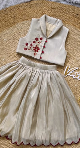 Metallic Champagne Lehenga Set with Floral Hand Embroidery