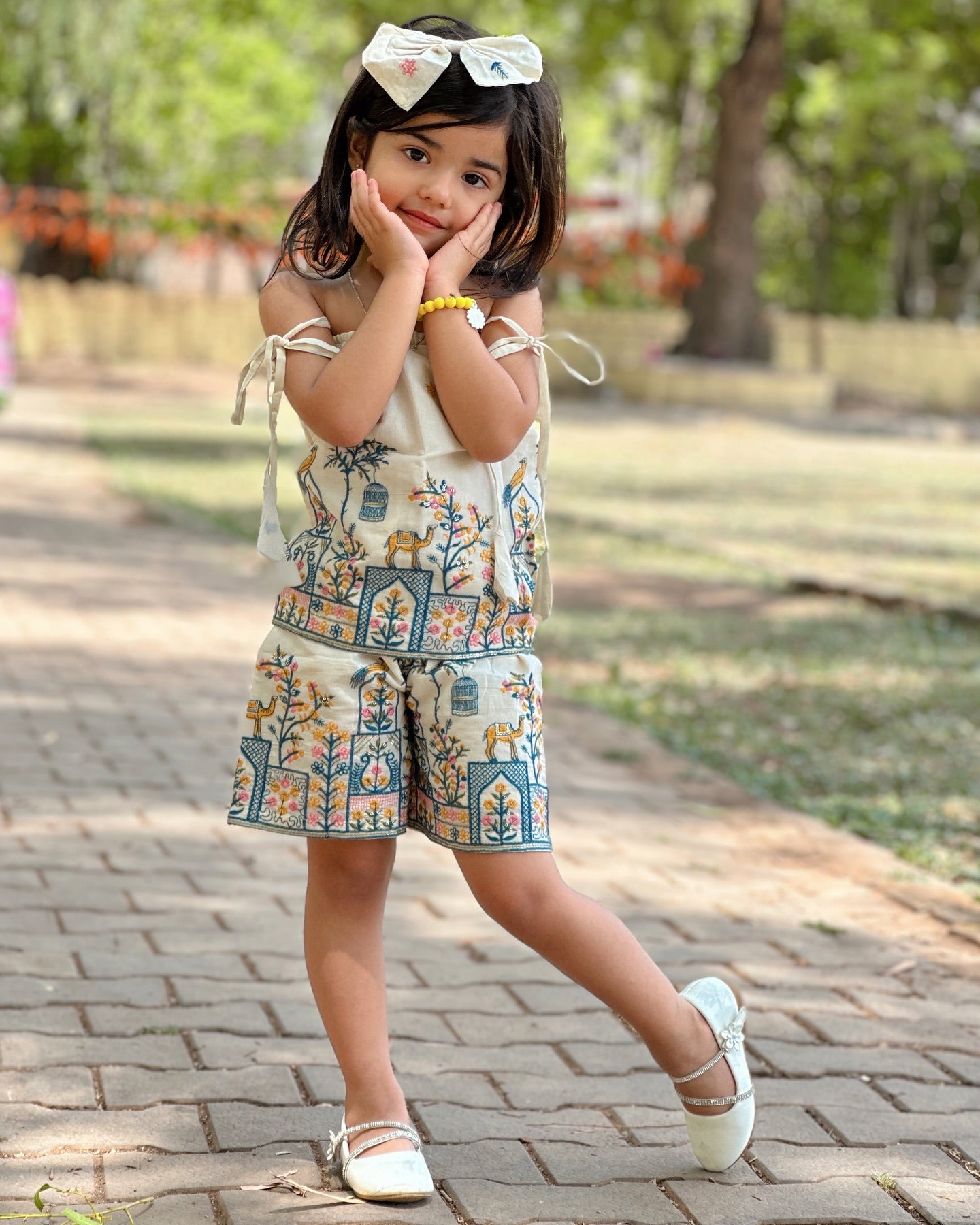 Blossom Embroidery Work on Khadi Cotton Fabric Kids Cord-Set