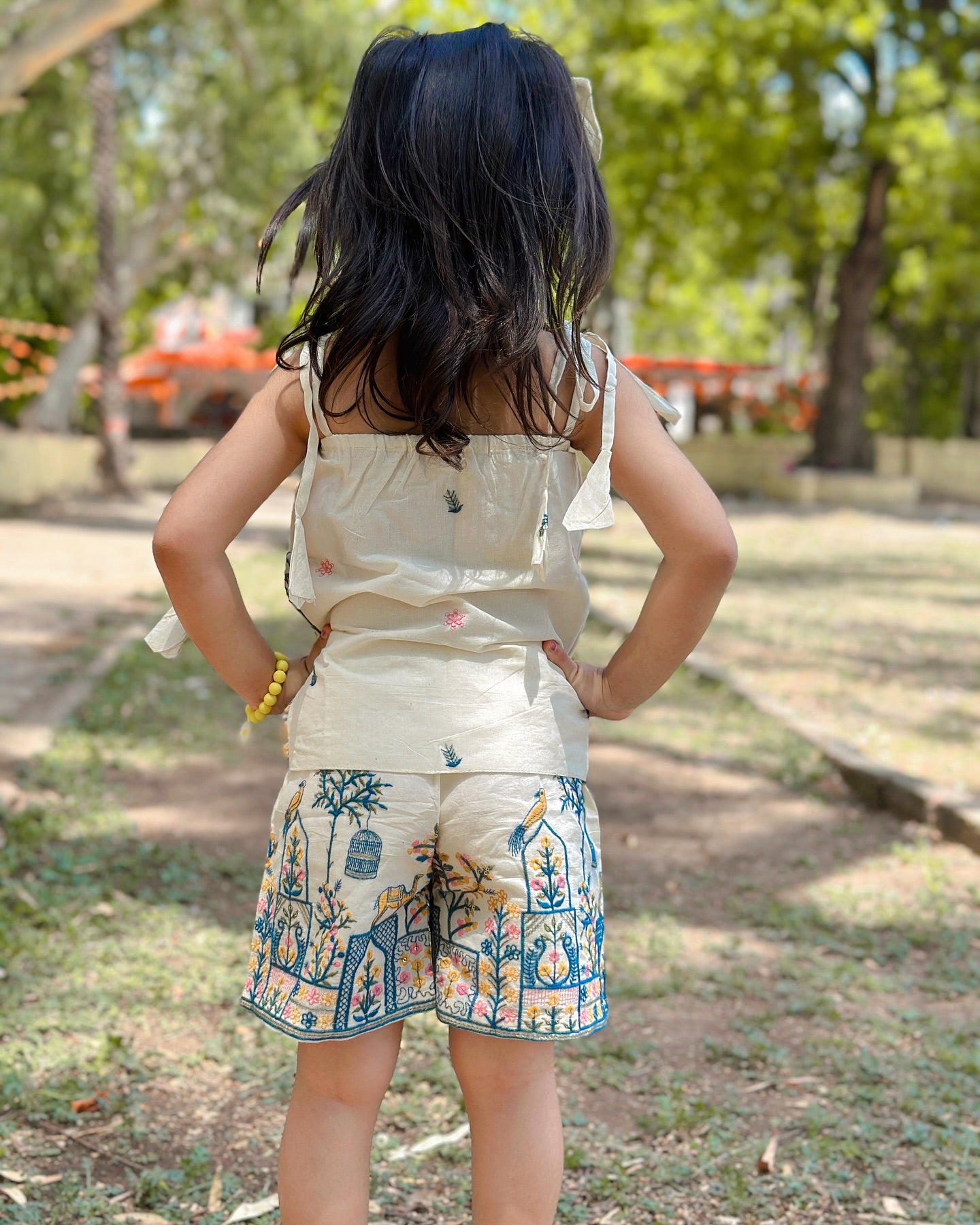 Blossom Embroidery Work on Khadi Cotton Fabric Kids Cord-Set