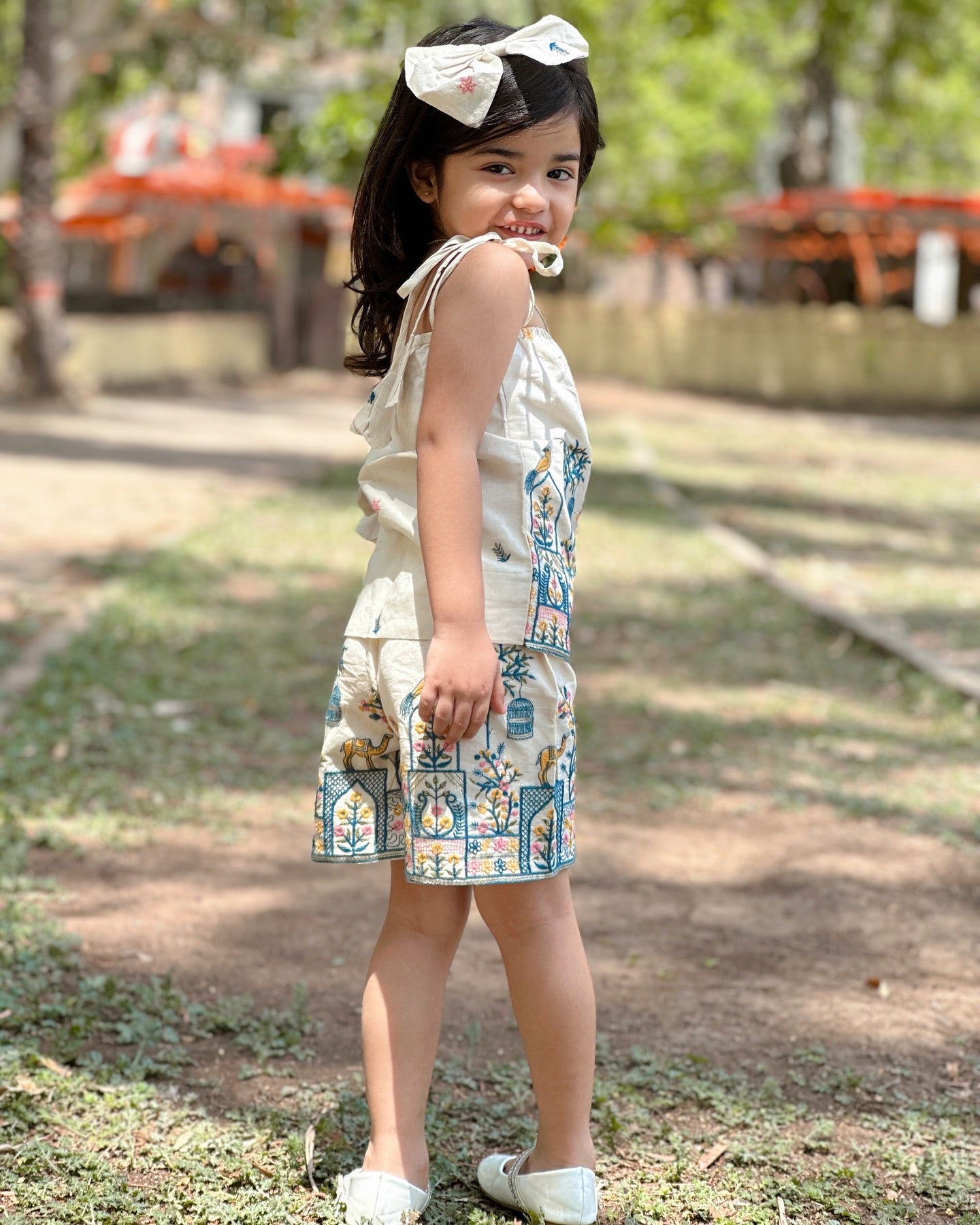 Blossom Embroidery Work on Khadi Cotton Fabric Kids Cord-Set