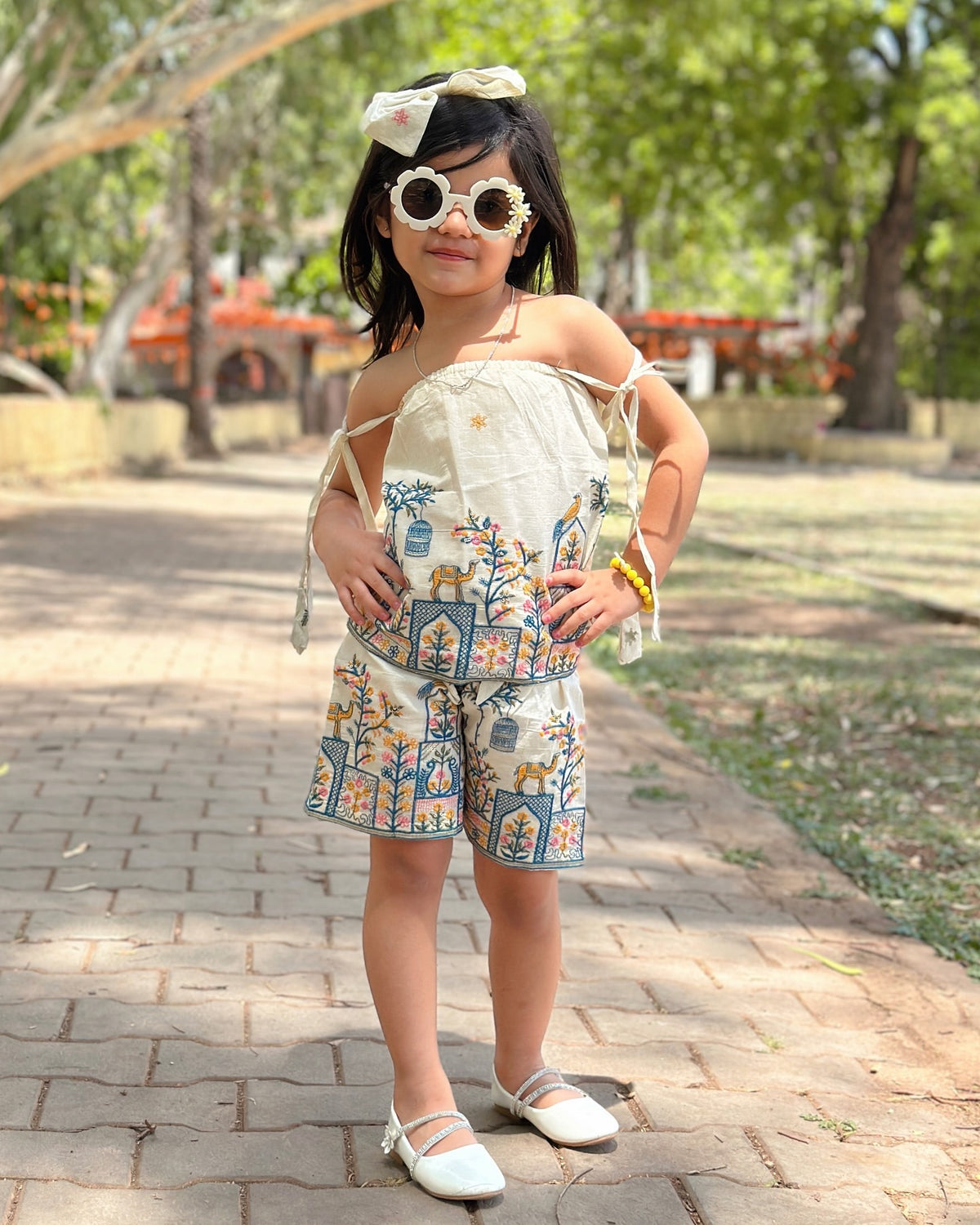 Blossom Embroidery Work on Khadi Cotton Fabric Kids Cord-Set