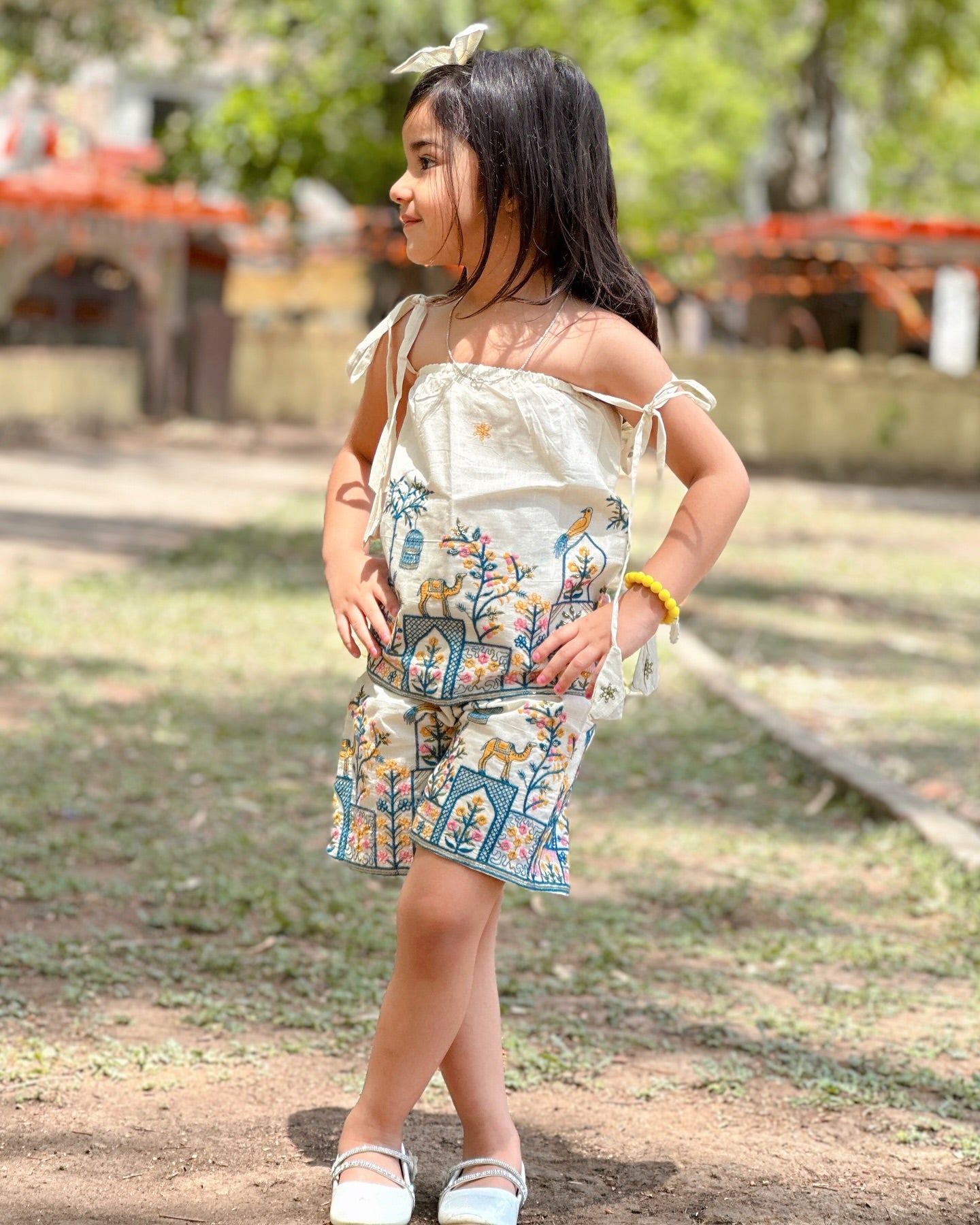 Blossom Embroidery Work on Khadi Cotton Fabric Kids Cord-Set