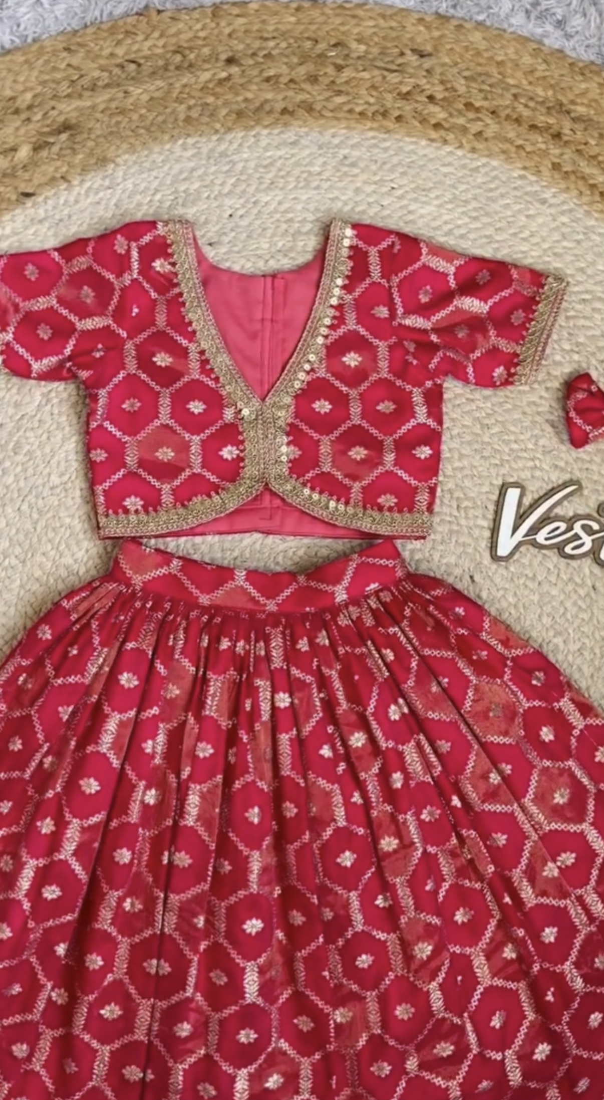 Kids Dola Tissue Jacquard Lehenga Choli Set with Embroidered Blouse for Girls