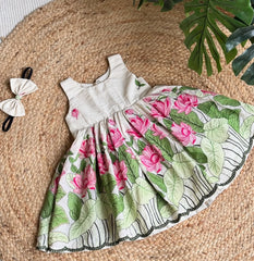 Designer Pure Cotton Kids Frock with Lotus Embroidery
