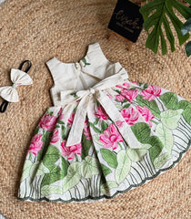 Designer Pure Cotton Kids Frock with Lotus Embroidery