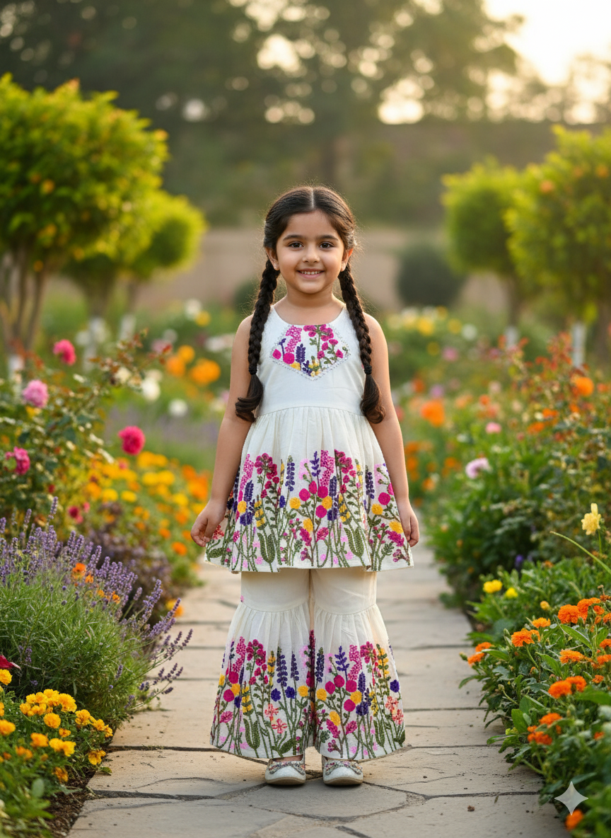 Super Hit  Embroidery Work on Khadi Cotton Fabric Kids Cord-Set