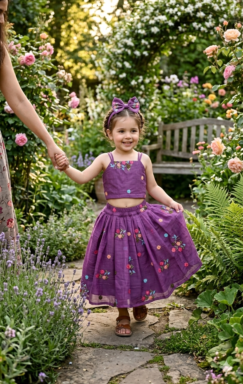 Premium Mul Chanderi Silk Floral Embroidered Lehenga Choli Set