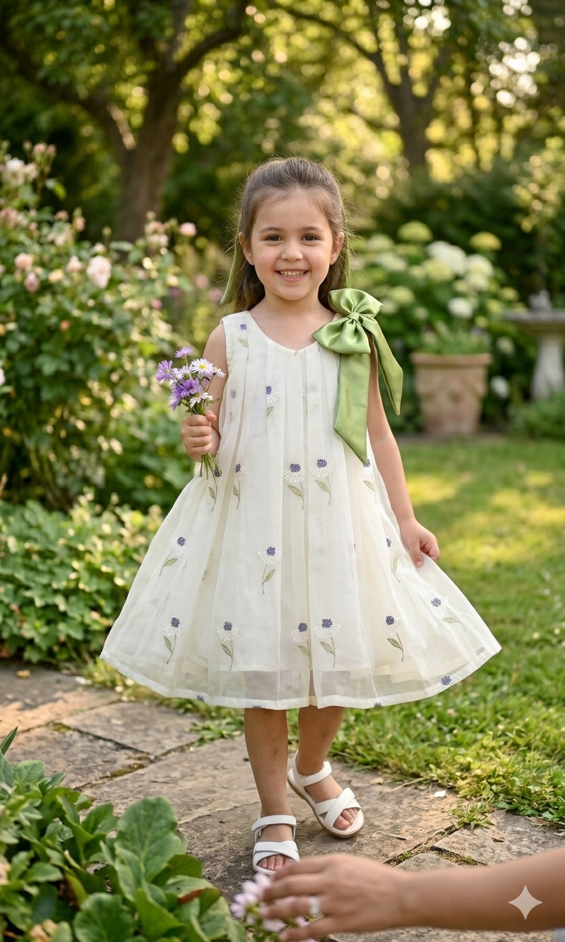 Luxury Chanderi Silk Ruffled Frock - Festive Wear for Girls