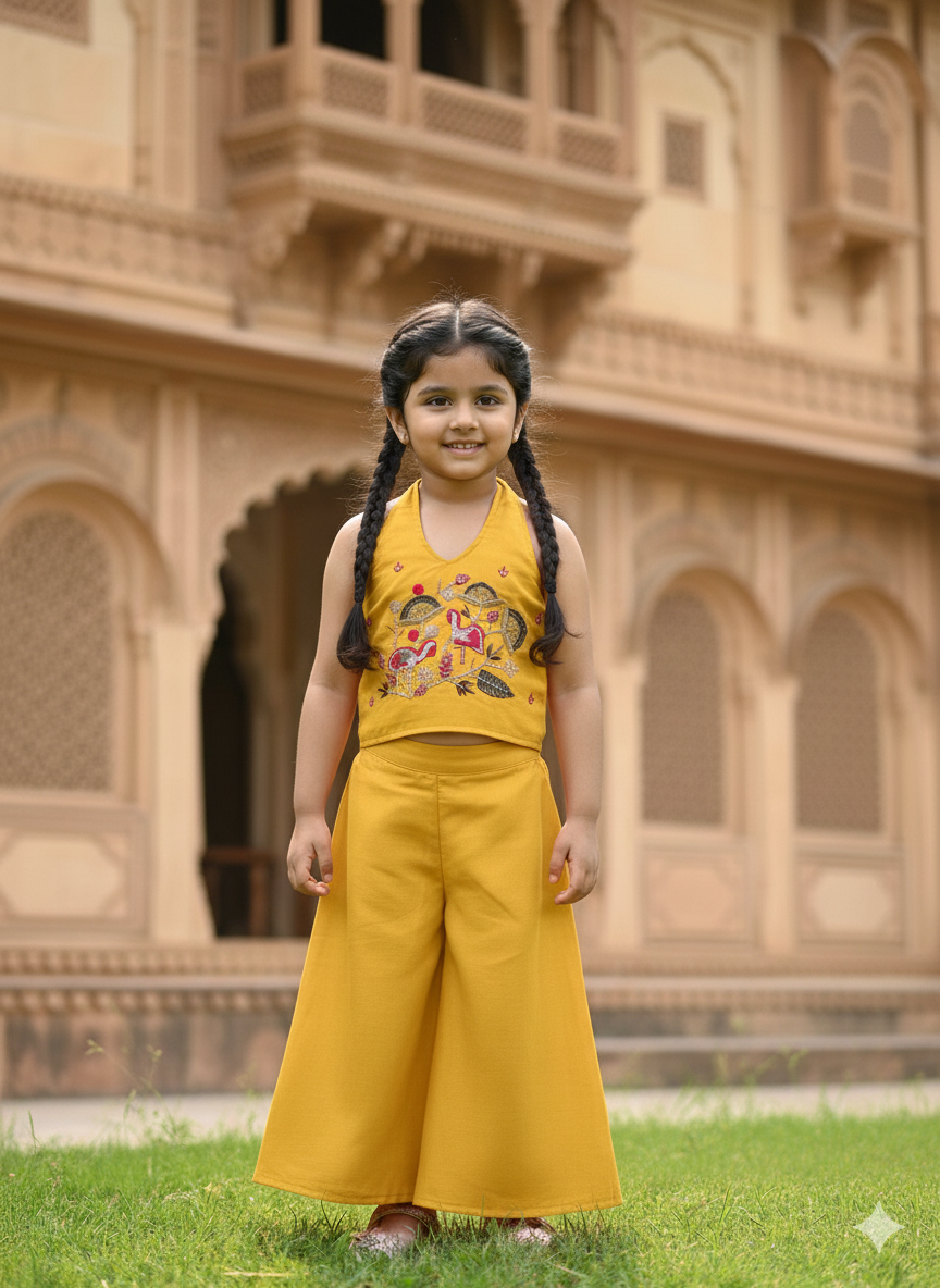 Trending Premium Pure Cotton Fabric With Hand Work Kids Cord-Set