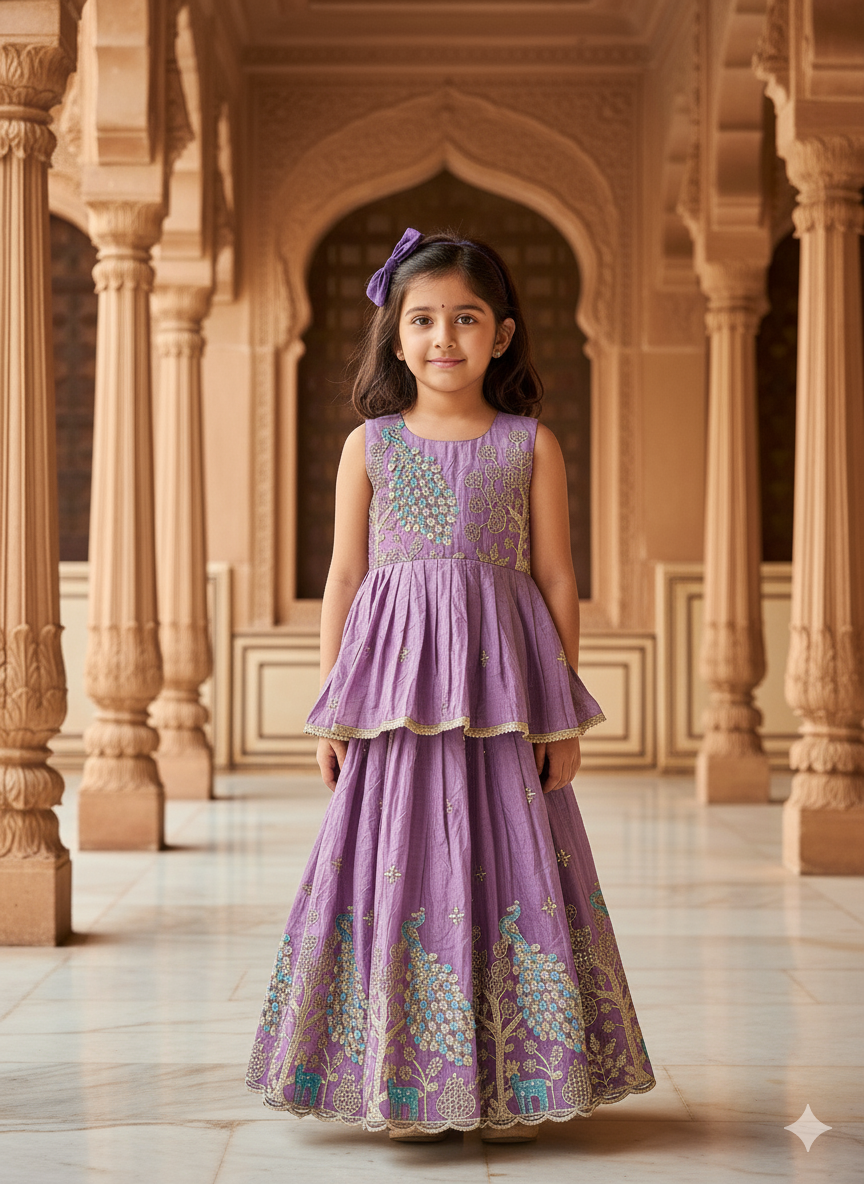 Effortless Embroidery Work Pure Gold crush Lehengha and Top for Kids