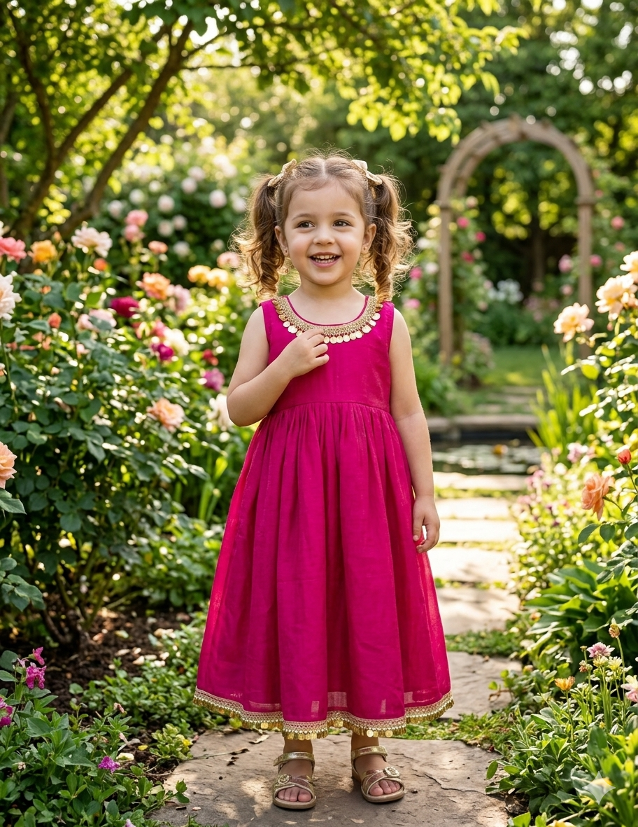 Radiant Rani Pink Designer Pleated Gown with Artisan Coin Lace