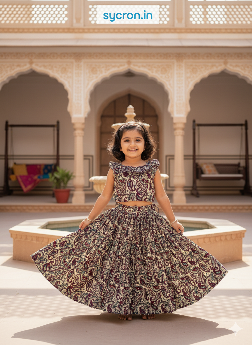 Paisley Cotton Kids Top & Skirt Set