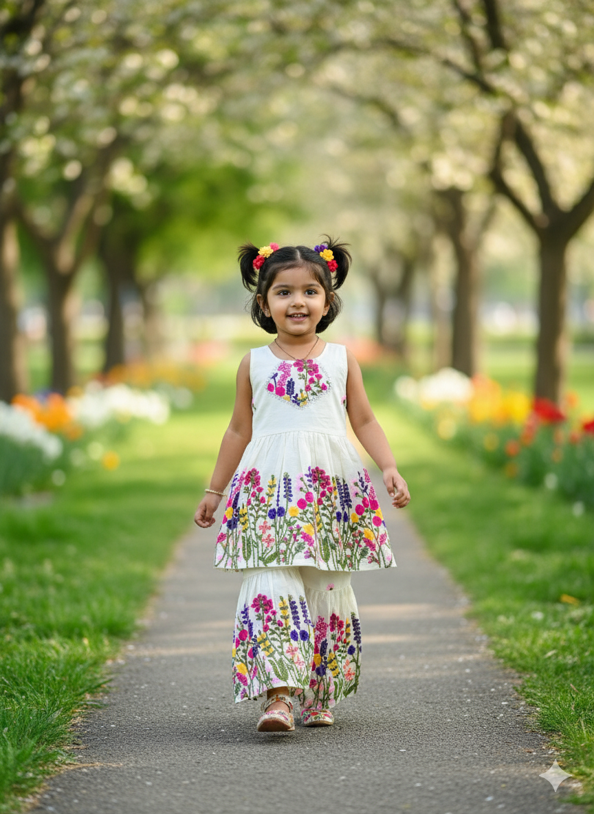 Super Hit  Embroidery Work on Khadi Cotton Fabric Kids Cord-Set