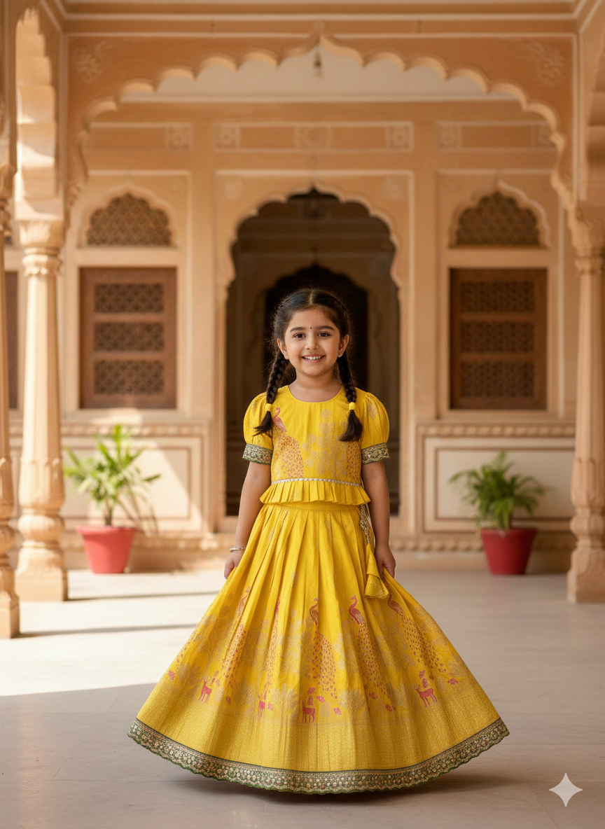 Royal Banarasi Peacock Design Kids Lehenga Choli Set