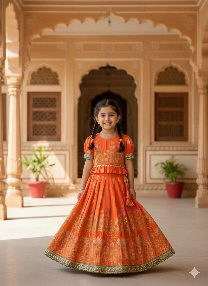 Royal Banarasi Peacock Design Kids Lehenga Choli Set