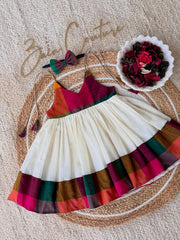 Madras Check Off-White Pleated Frock with Matching Hairband