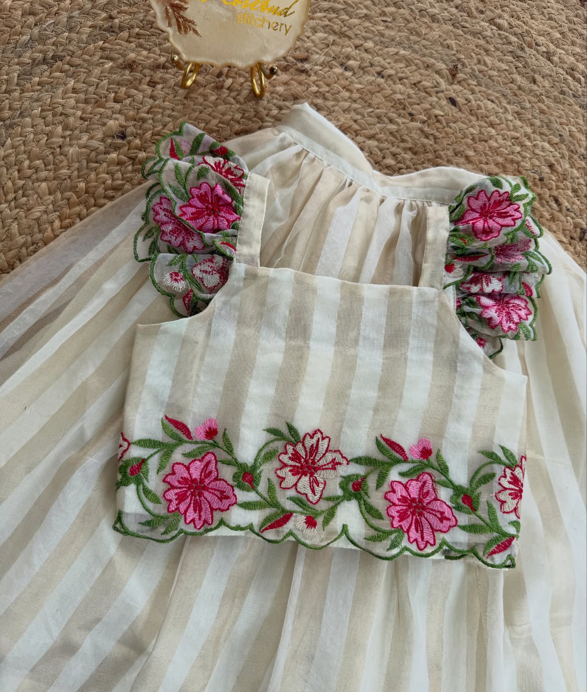 Tissue Zari Striped Lehengha Choli Set | Onam Special Cutwork Festive Ethnic Wear