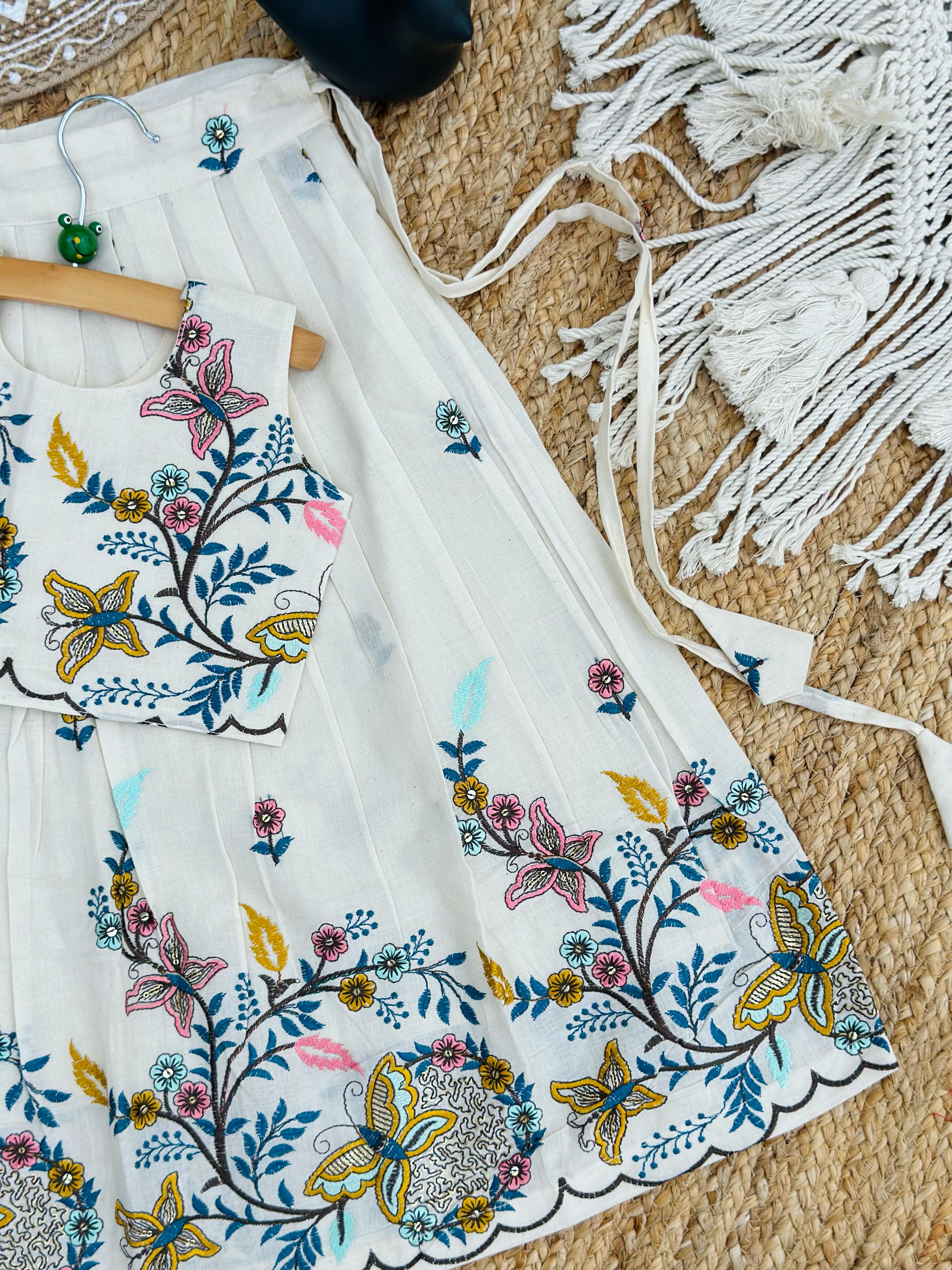 Blossom Pure Cotton Fabric Embroidery work Embroidery Lahenga Choli