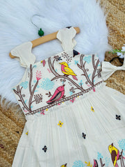 Blossom Embroidery Work on Khadi Cotton Fabric Kids Frock