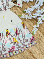 Blossom Embroidery Work on Khadi Cotton Fabric Kids Frock