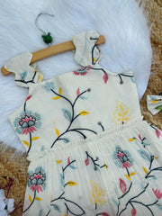 Exquisite Embroidery Work on Pure Khadi Cotton Fabric Kids Frock