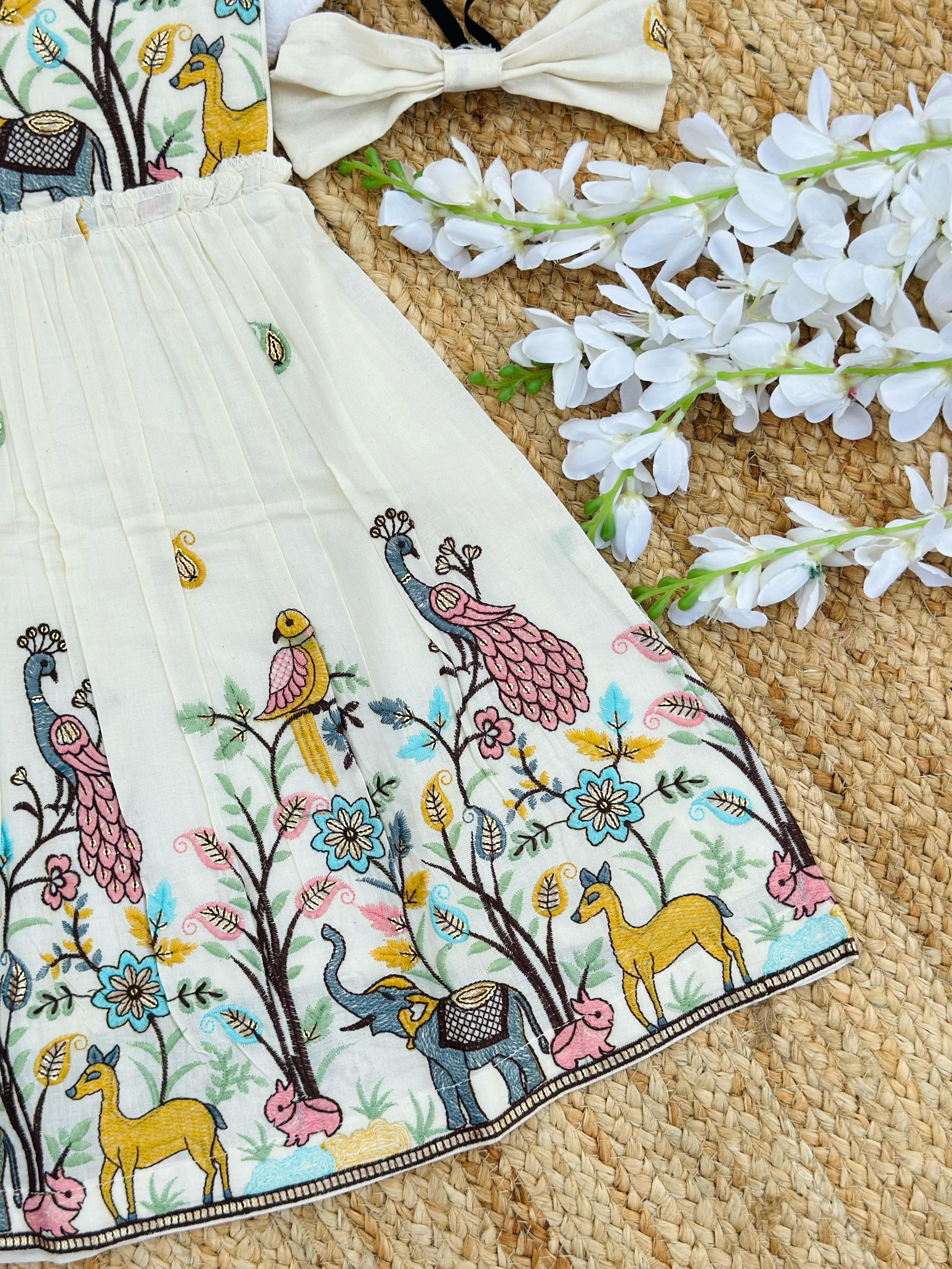 Byzantine Embroidery Work on Pure Khadi Cotton Fabric Kids Frock