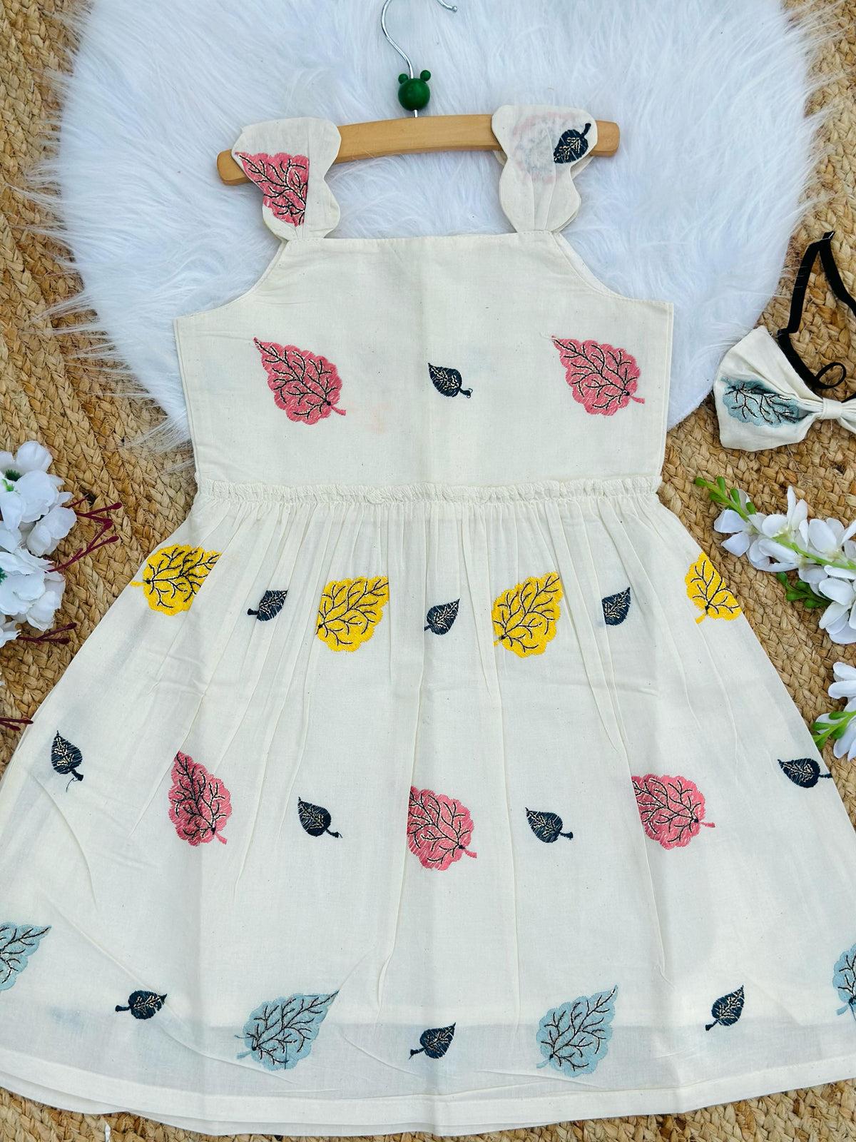 Admirable Embroidery Work on Khadi Cotton Fabric Kids Frock