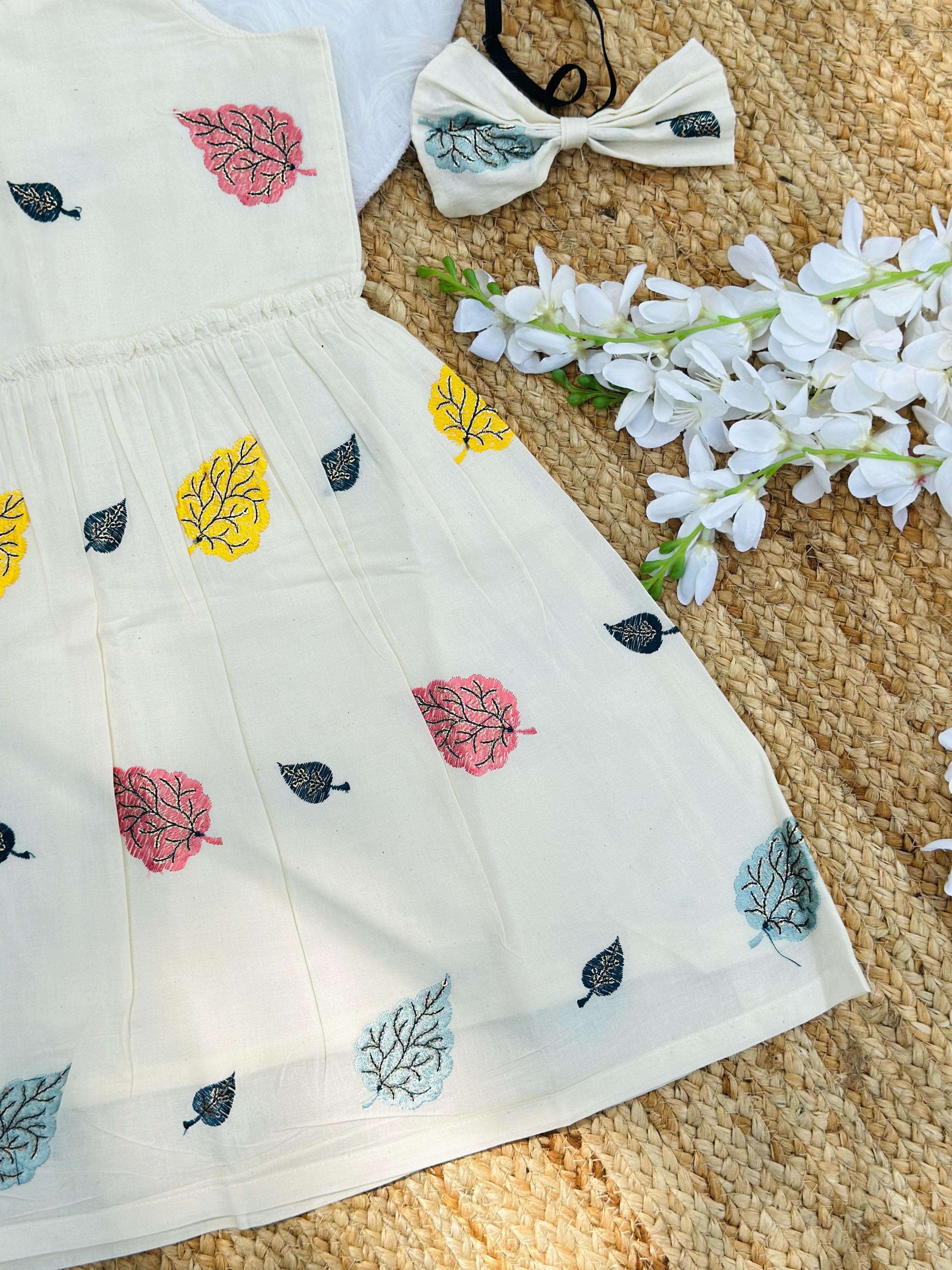 Admirable Embroidery Work on Khadi Cotton Fabric Kids Frock
