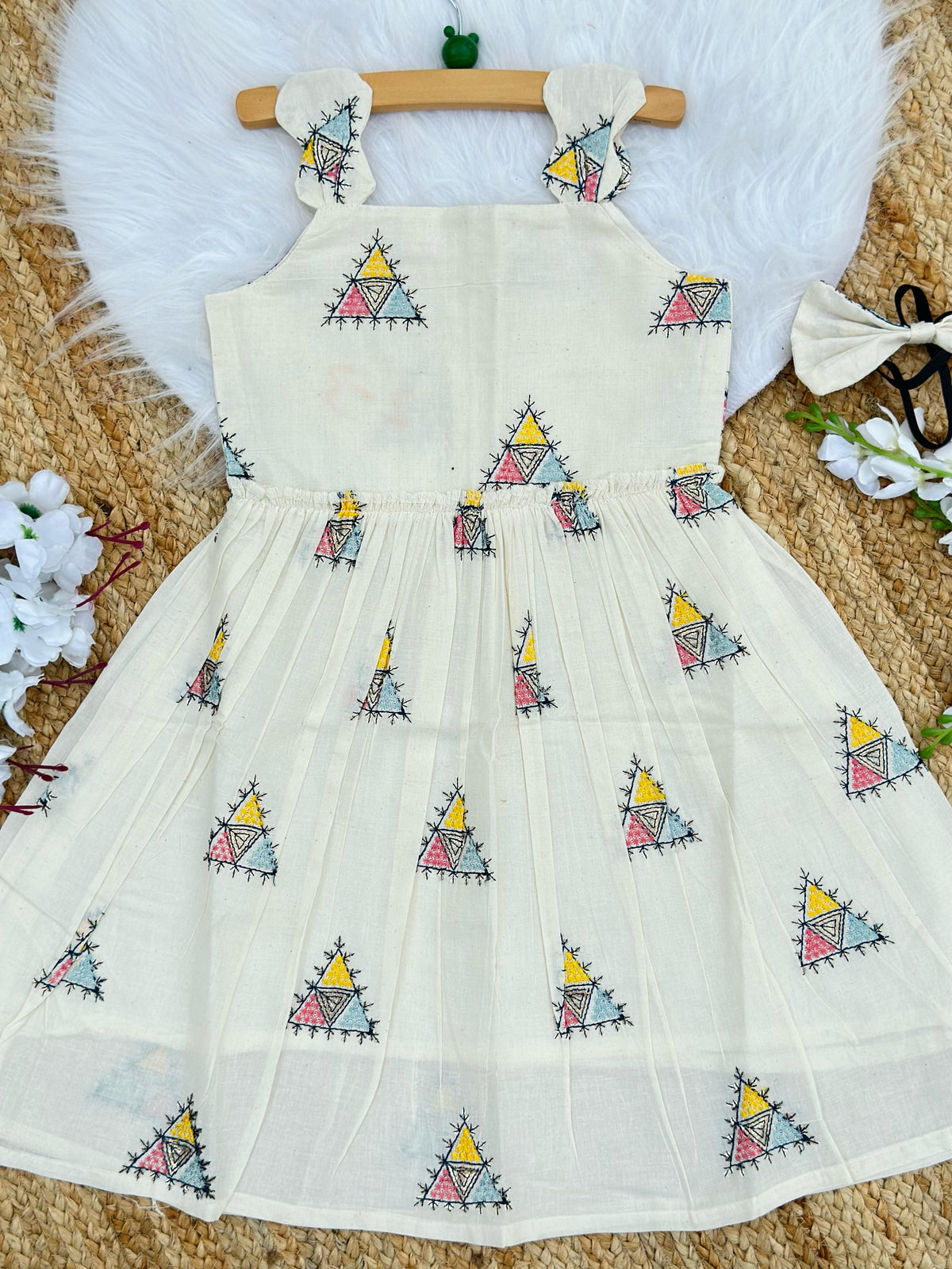 Venetian Embroidery Work on Khadi Cotton Fabric Kids Frock