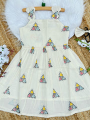 Venetian Embroidery Work on Khadi Cotton Fabric Kids Frock