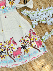 Vibrant Luxury Embroidery Work on Khadi Cotton Fabric Kids Frock