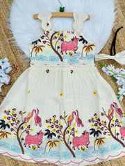 Vibrant Luxury Embroidery Work on Khadi Cotton Fabric Kids Frock