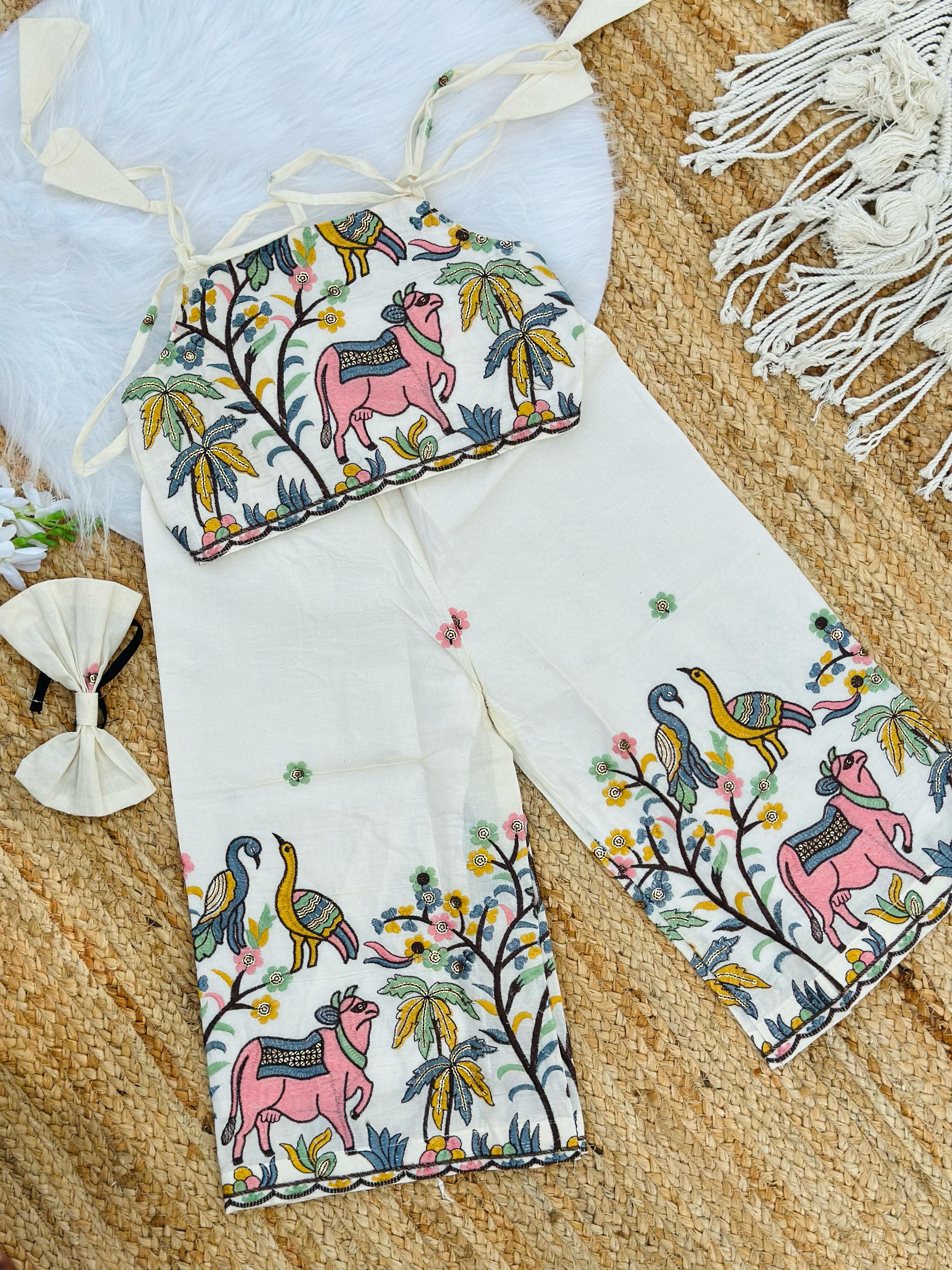 Super Hit Embroidery Work on Khadi Cotton Fabric Kids Cord-Set