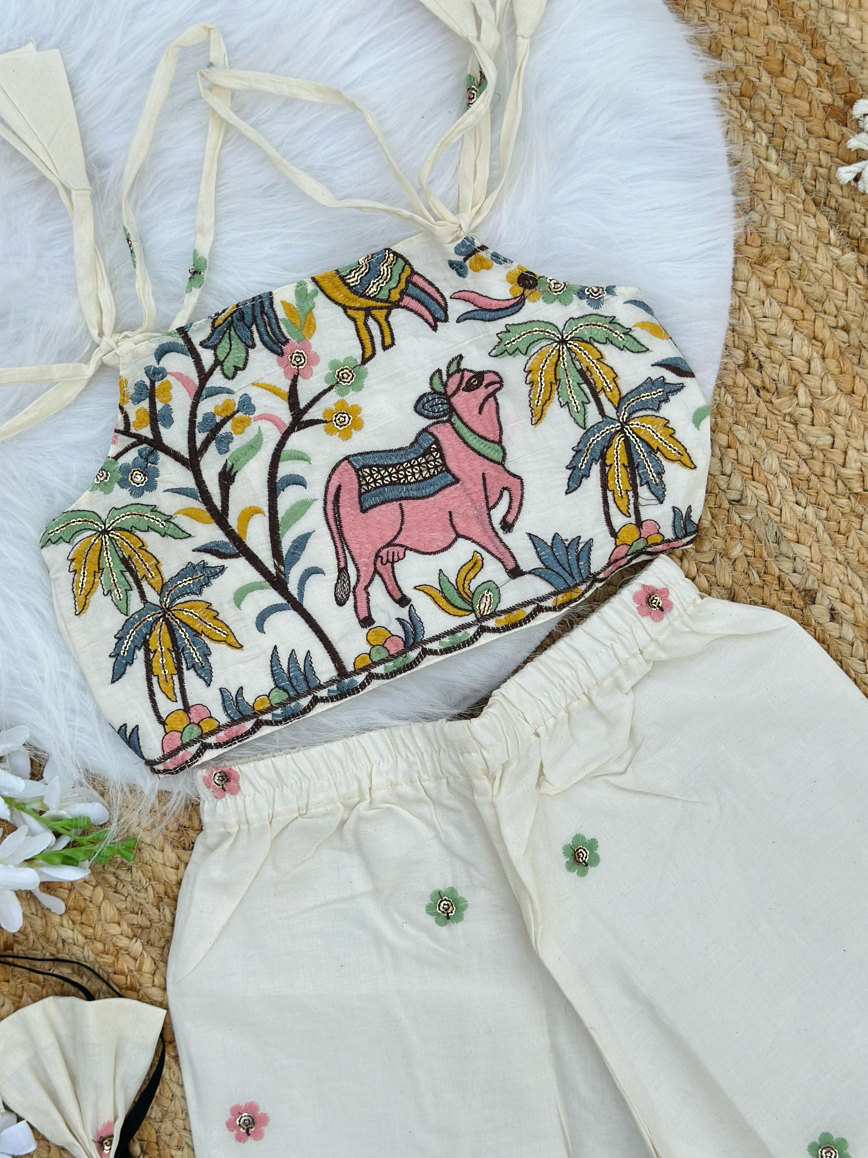 Super Hit Embroidery Work on Khadi Cotton Fabric Kids Cord-Set