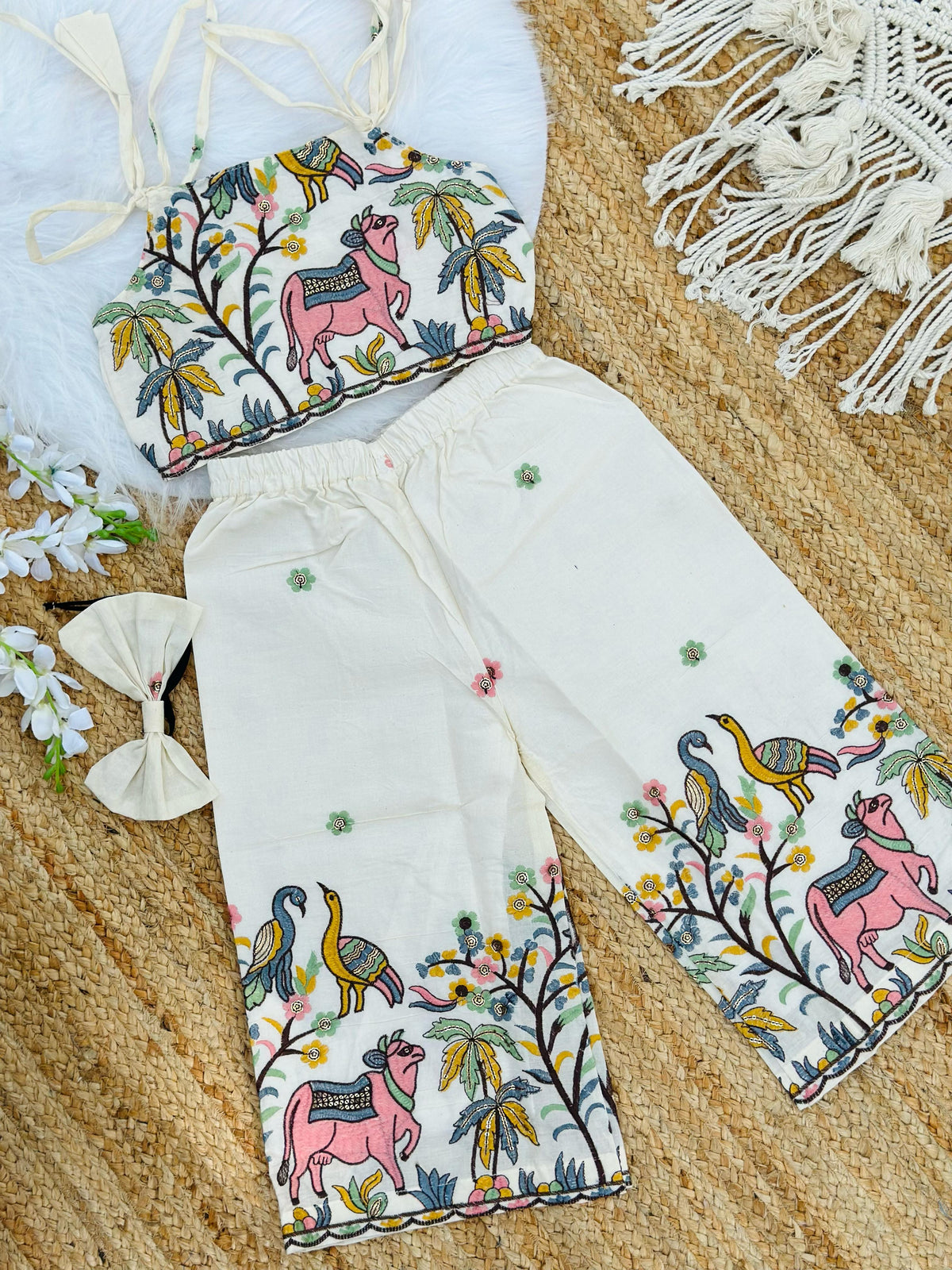 Super Hit Embroidery Work on Khadi Cotton Fabric Kids Cord-Set