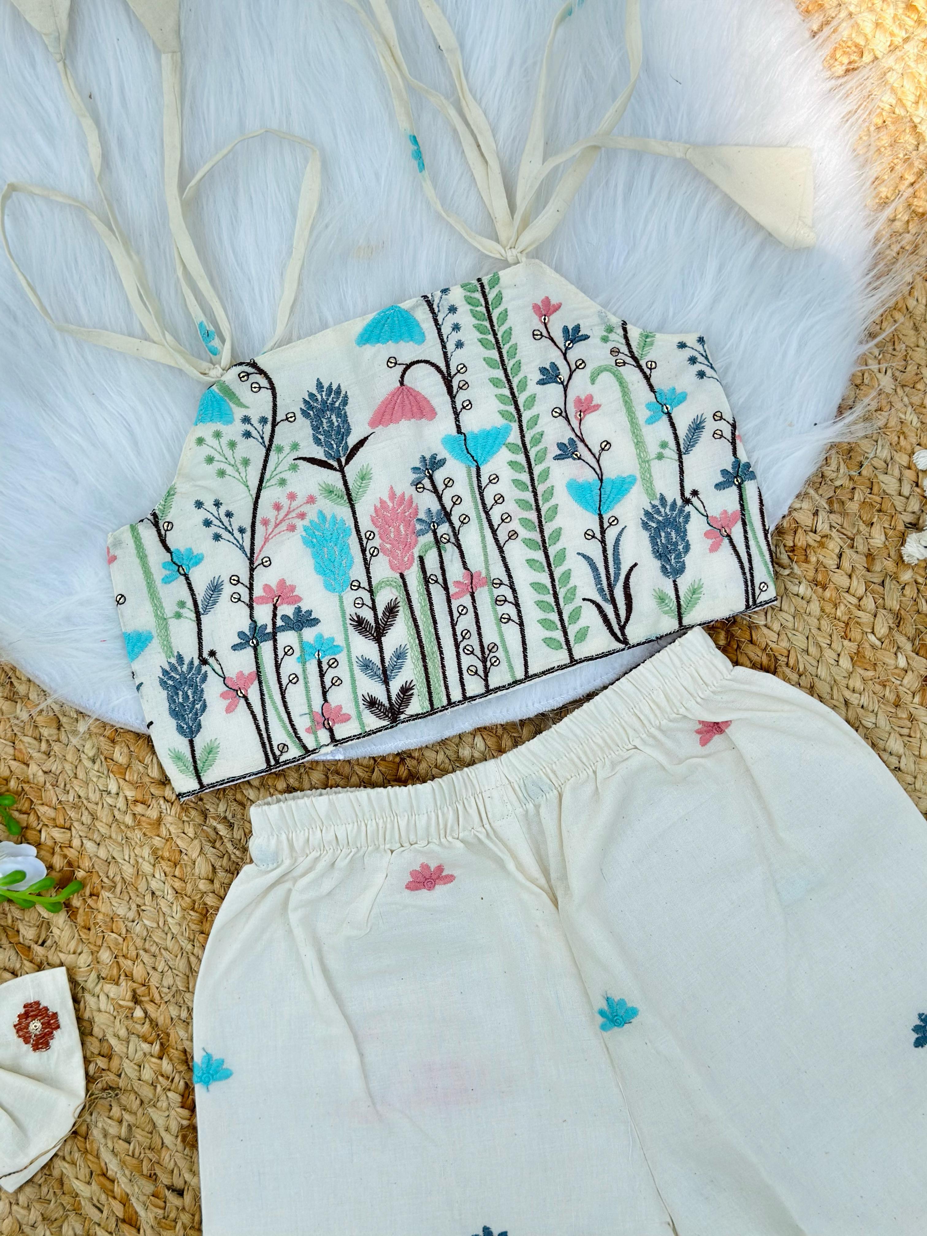 Venetian Embroidery Work on Khadi Cotton Fabric Kids Cord-Set