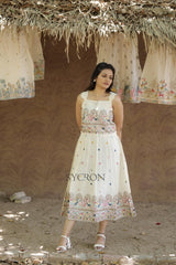 Exquisite Pure Embroidery Work On Khadi Cotton Fabric maxi dress for women