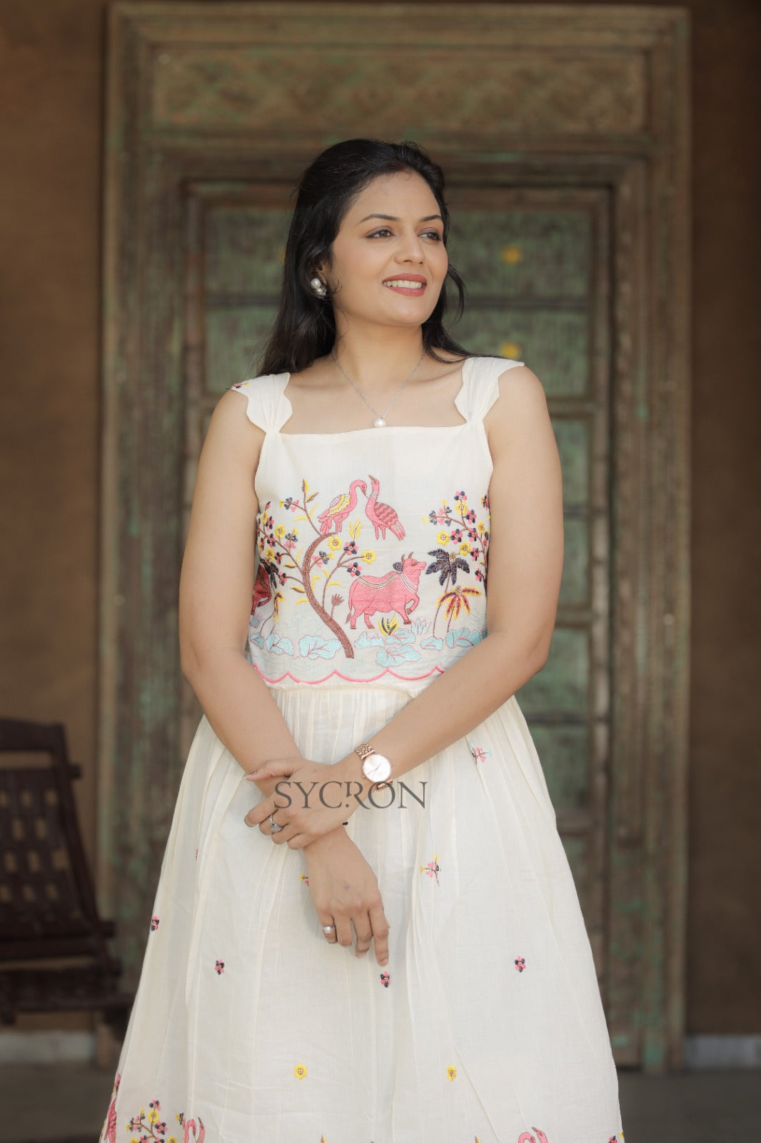 Comfy Premium Pure Embroidery Work On Khadi Cotton Fabric maxi dress for women