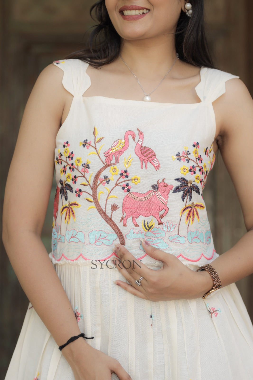 Comfy Premium Pure Embroidery Work On Khadi Cotton Fabric maxi dress for women