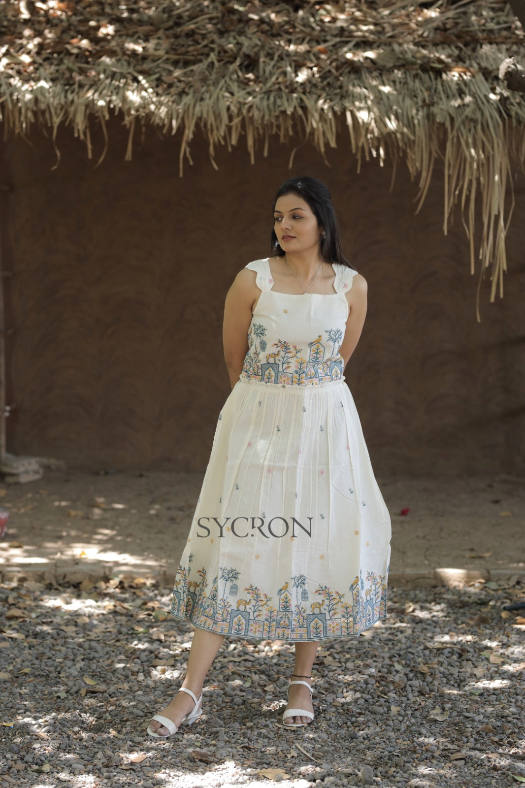 Byzantine  Pure Embroidery Work On Khadi Cotton Fabric maxi Frock