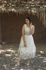 Byzantine  Pure Embroidery Work On Khadi Cotton Fabric maxi Frock